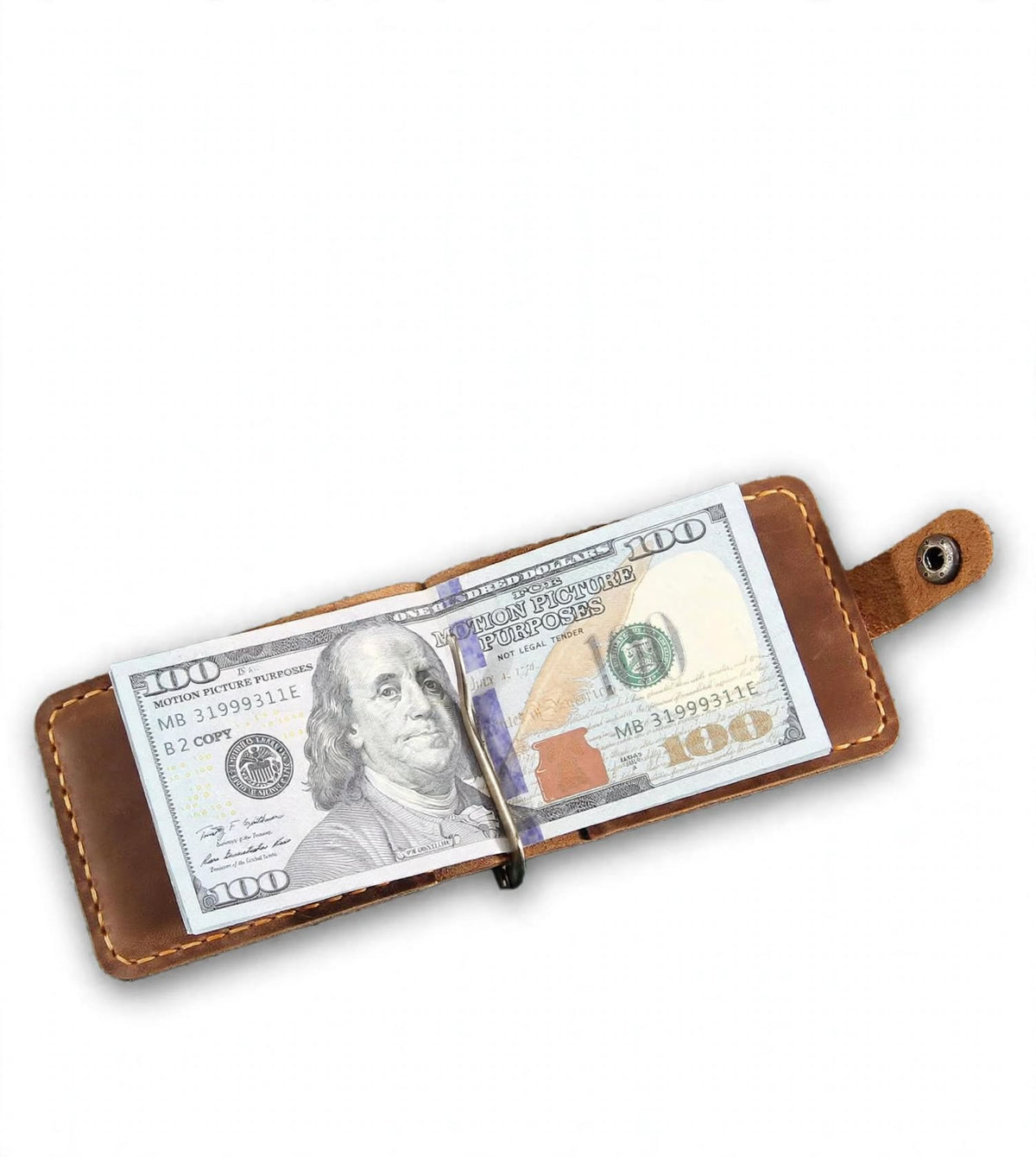 WESTON slim genuine Crazy Horse leather money clip bifold wallet - Jouloud