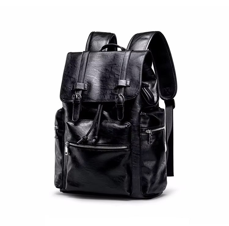 NOIR HERITAGE men's matte black PU leather laptop backpack - Jouloud