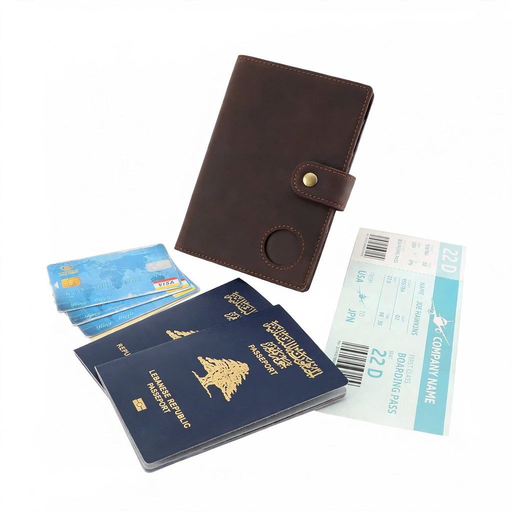 CESAR genuine leather passport holder travel wallet with AirTag slot - Jouloud