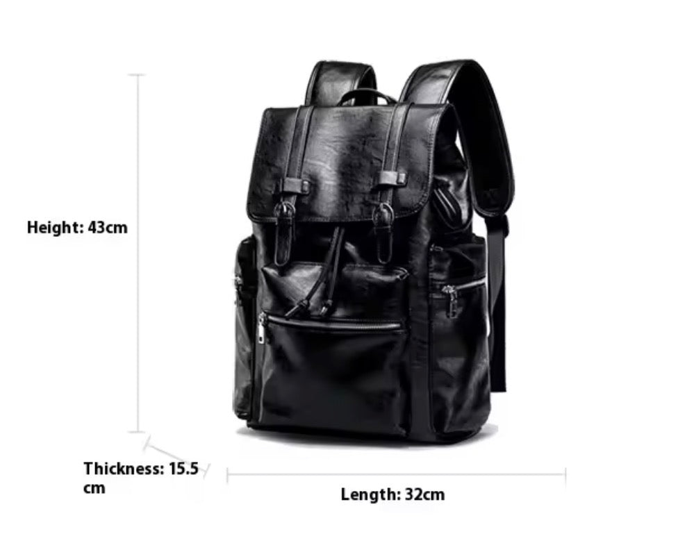 NOIR HERITAGE men's matte black PU leather laptop backpack - Jouloud