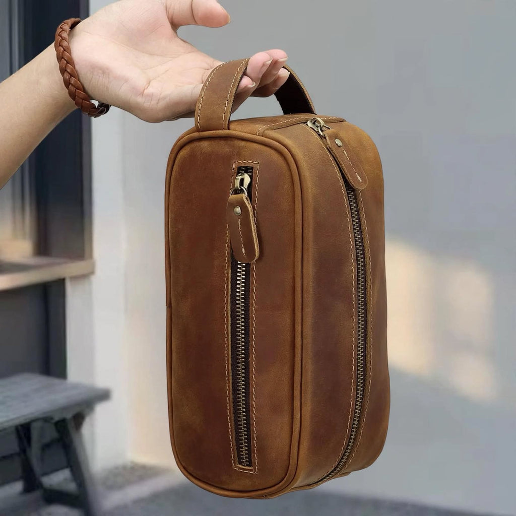VALERIO men's genuine Crazy Horse leather hand bag - Jouloud