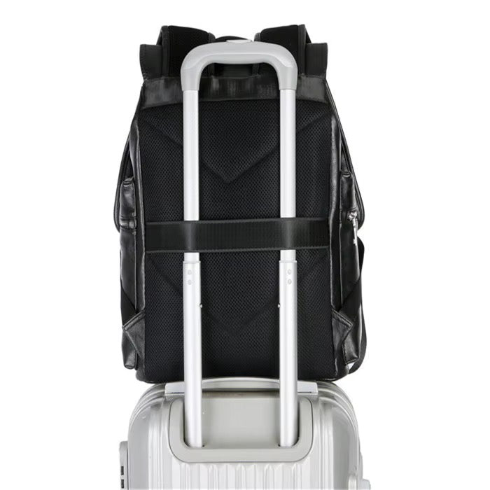 NOIR HERITAGE men's matte black PU leather laptop backpack - Jouloud