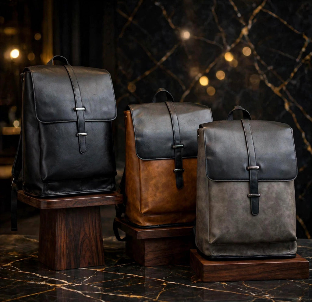 VALTERO slim vegan leather executive laptop backpack - Jouloud