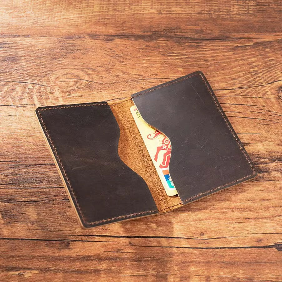 FABIO slim genuine Crazy Horse leather bifold card holder - Jouloud