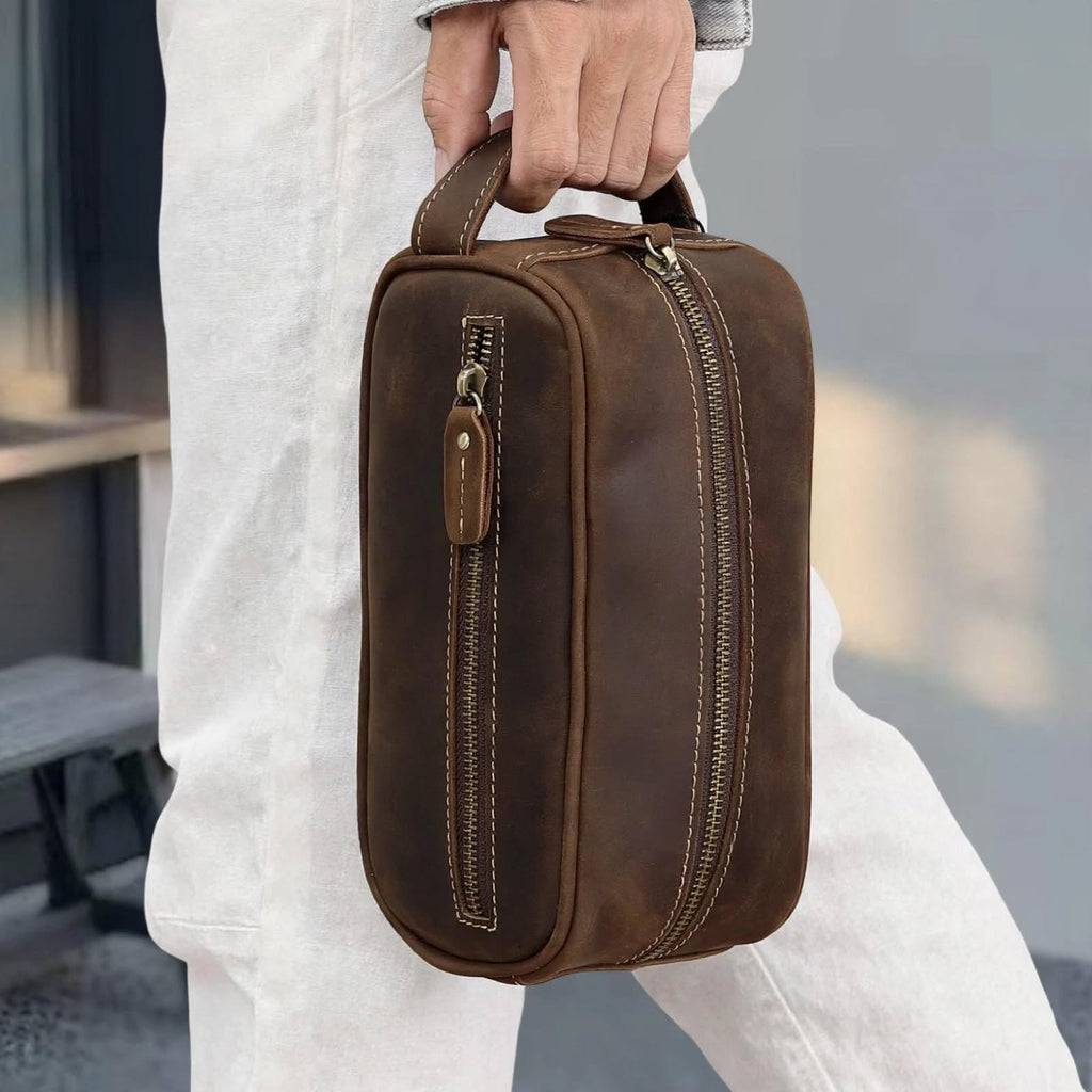VALERIO men's genuine Crazy Horse leather hand bag - Jouloud