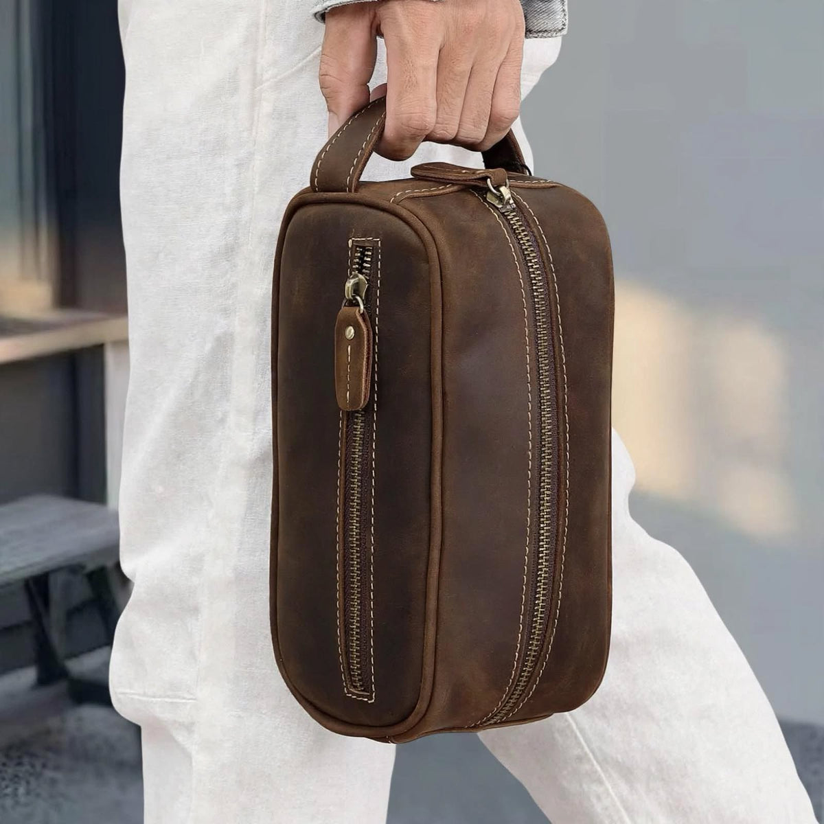 VALERIO men's genuine Crazy Horse leather hand bag - Jouloud