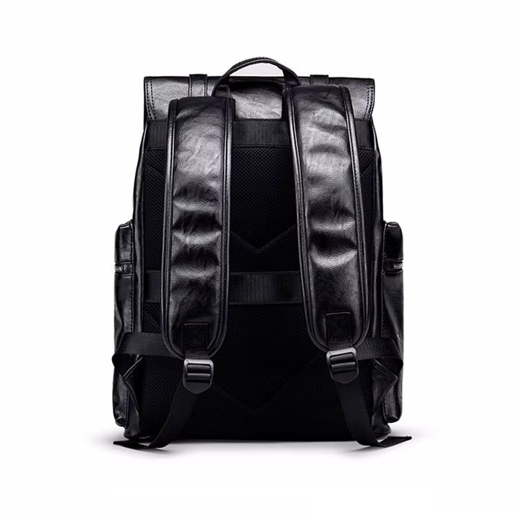 NOIR HERITAGE men's matte black PU leather laptop backpack - Jouloud