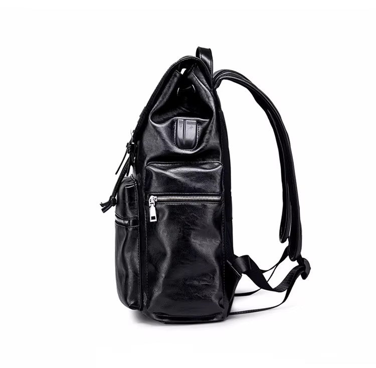 NOIR HERITAGE men's matte black PU leather laptop backpack - Jouloud