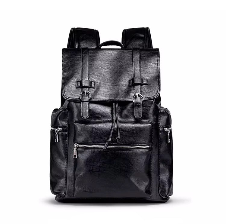 NOIR HERITAGE men's matte black PU leather laptop backpack - Jouloud