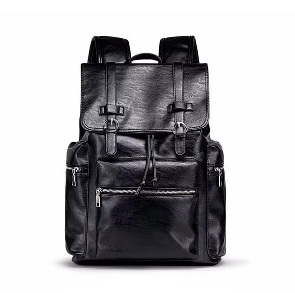 NOIR HERITAGE men's matte black PU leather laptop backpack - Jouloud