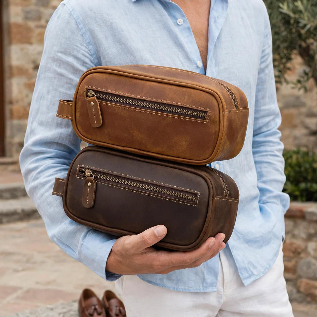 VALERIO men's genuine Crazy Horse leather hand bag - Jouloud
