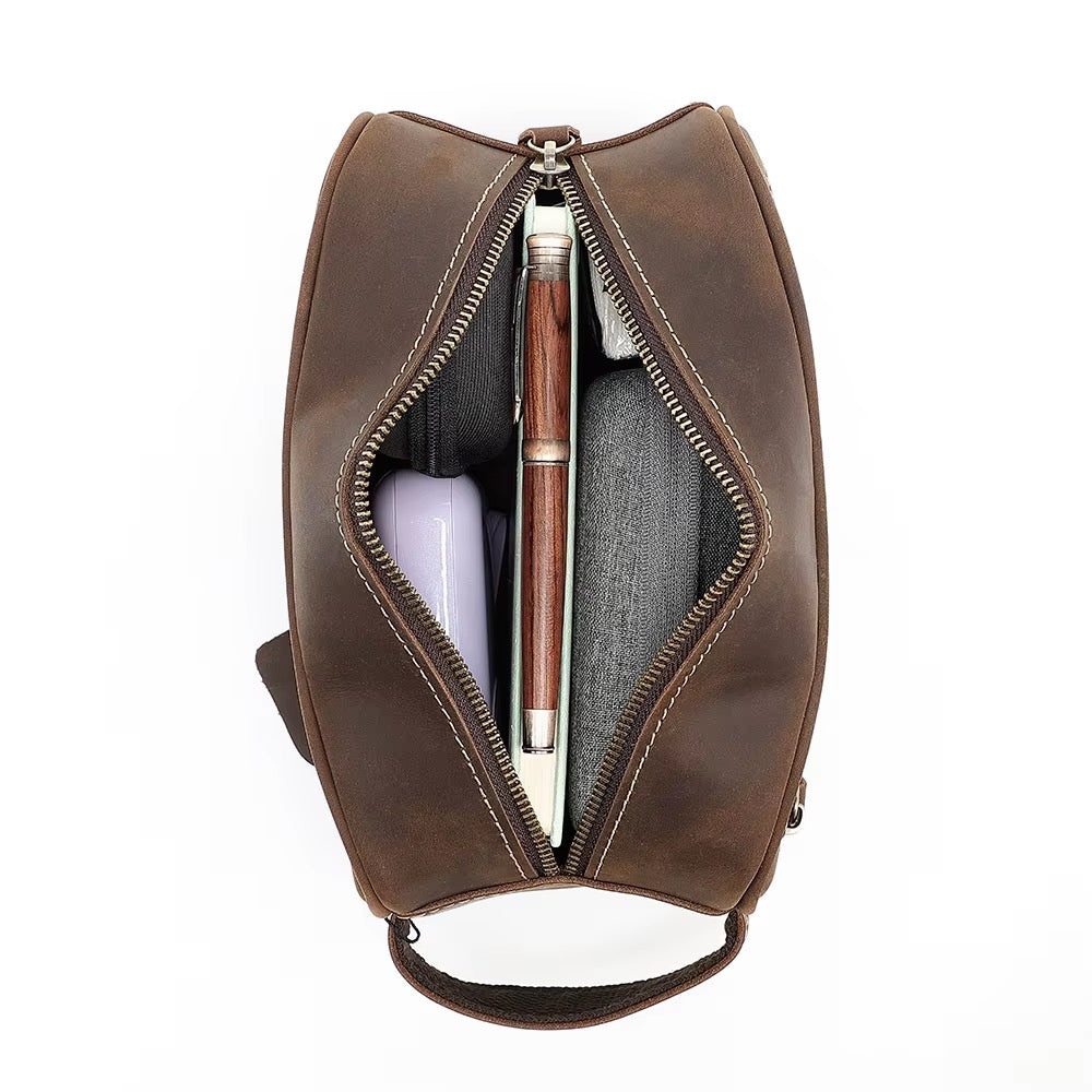VALERIO men's genuine Crazy Horse leather hand bag - Jouloud