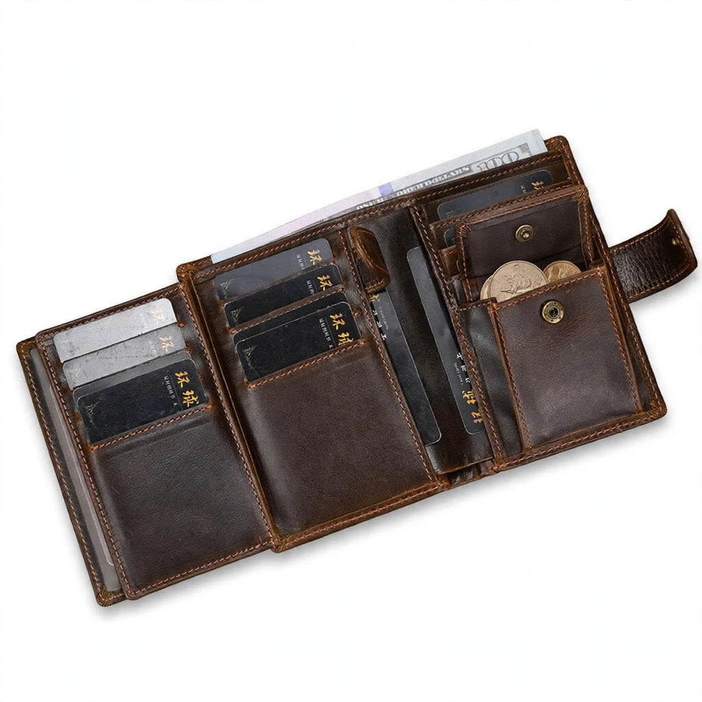 MARCO men's vintage genuine leather tri-fold wallet - Jouloud