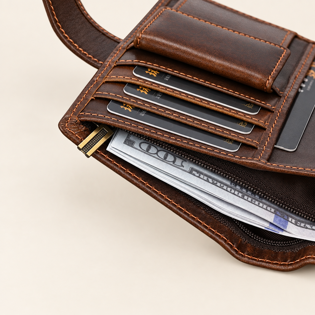MARCO men's vintage genuine leather tri-fold wallet - Jouloud